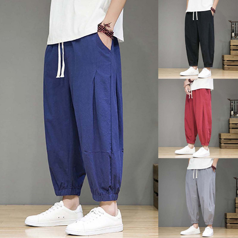 Vīriešu brīvas taisnas kokvilnas Bloomers vasaras ikdienas bikses Vīriešu elpojošas bikses zēnu āra ķermeņa centrālās bikses