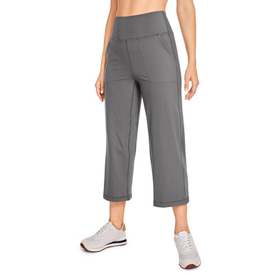 CRZ YOGA női Capri rugalmas, széles szárú, zsebekkel rendelkező, magas derekú nappali nadrág - meztelen érzés, puha belső szár: 23 hüvelyk