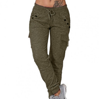 Ženske jednobojne kargo hlače, rastezljive, ležerne, na vezivanje, donji dio hlača s visokim strukom, trenirka za fitness