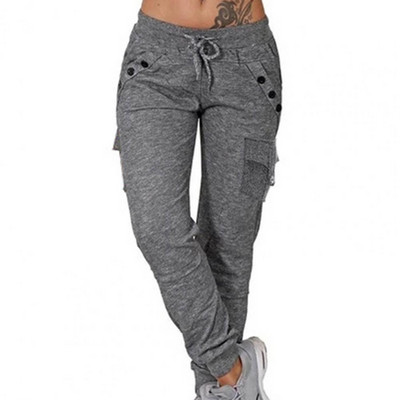 Ženske jednobojne kargo hlače, rastezljive, ležerne, na vezivanje, donji dio hlača s visokim strukom, trenirka za fitness