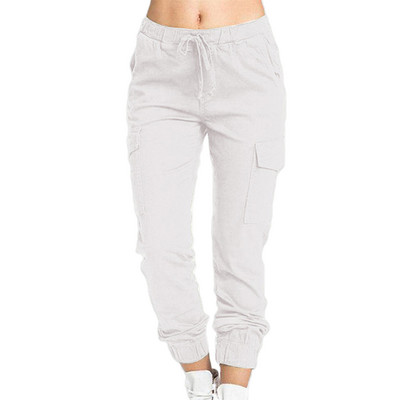 Ženske jednobojne kargo hlače, rastezljive, ležerne, na vezivanje, donji dio hlača s visokim strukom, trenirka za fitness