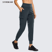 SYROKAN sieviešu ceļojumu kravas skrubis ar kabatām Ātri nožūst pārgājienu atpūtas bikses ar augstu vidukli