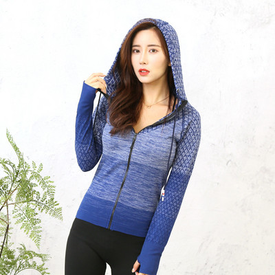 Moterų lauko kūno rengybos jogos greito išdžiūvimo striukės Pavasario rudens sportinės bėgimo treniruotės Aptemptas gobtuvas ilgomis rankovėmis kardiganu