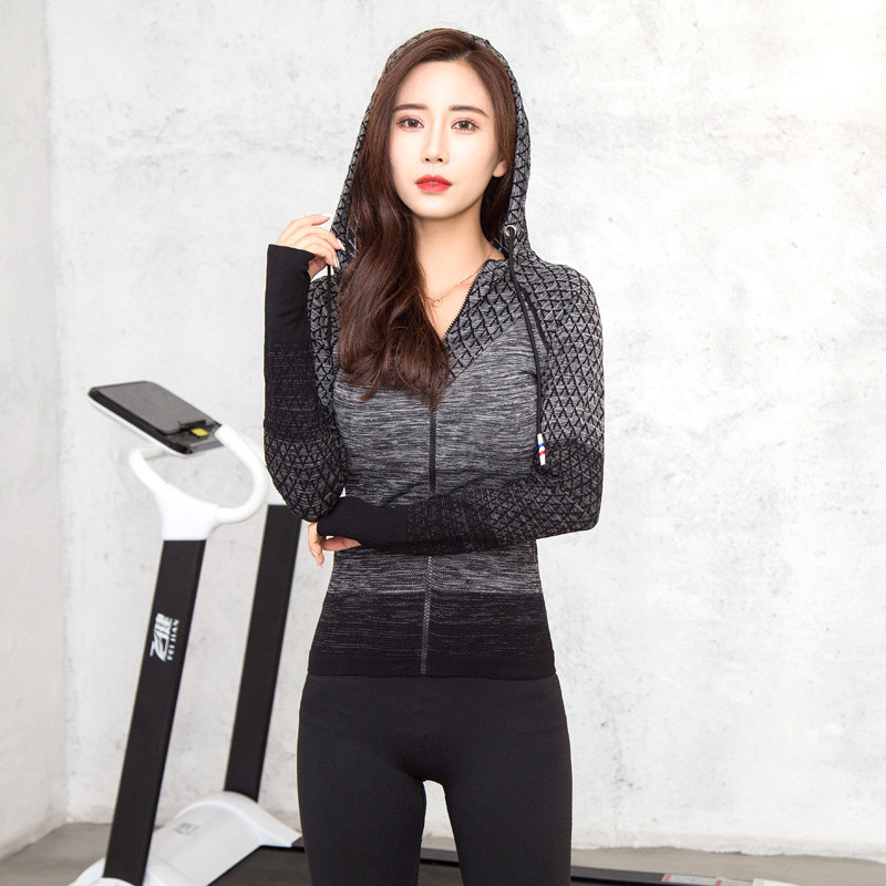 Moterų lauko kūno rengybos jogos greito išdžiūvimo striukės Pavasario rudens sportinės bėgimo treniruotės Aptemptas gobtuvas ilgomis rankovėmis kardiganu