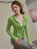 „Hoip Jeeky“ amerikietiška senovinė sportinė striukė, moteriška lieknėja, plona, greitai džiūstanti, kvėpuojanti viršutinė moteriška jogos paltai su gobtuvu 2022 m. vasara