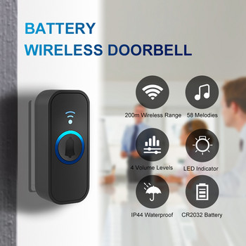 Интелигентен 433 mhz безжичен звънец Home Welcome Doorbell Водоустойчив 300m Remote Интелигентна LED светлина Door Bell Chime EU UK US Plug