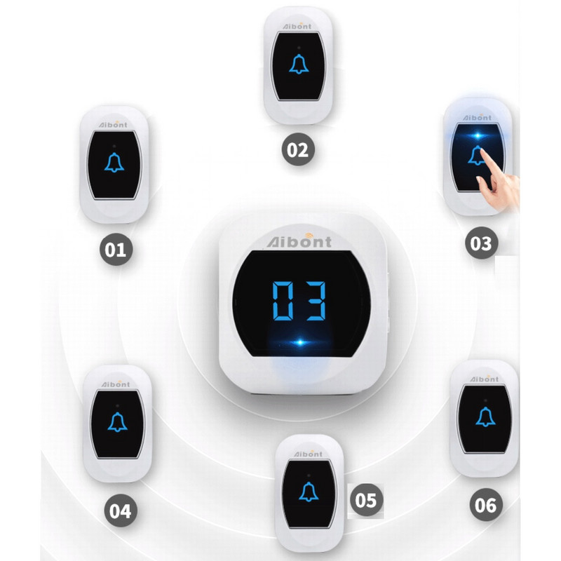 Veekindel juhtmeta uksekell Plug and play AC 110-240V kaugjuhtimispult veekindel uksekell koduhotelli Villa haigla jaoks