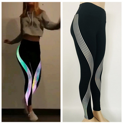 Lighting Running Leggings Women Sports Tights Ankle Length Pant Night Light Fitness Compression Gym Workout Leggings