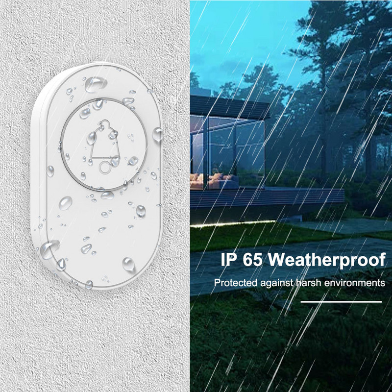 RF433 Pažangus belaidis durų skambutis IP65 Atsparus vandeniui 85dBA 150M Smart Home Apsaugos Signalizacija Sveiki atvykę į durų skambutį EU JK JAV kištukas