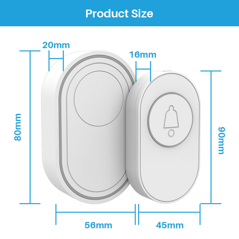 RF433 Pažangus belaidis durų skambutis IP65 Atsparus vandeniui 85dBA 150M Smart Home Apsaugos Signalizacija Sveiki atvykę į durų skambutį EU JK JAV kištukas