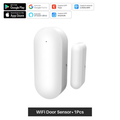 Senzor de ușă WiFi inteligent Tuya Detectoare de ușă inteligentă deschisă/închisă Senzor de fereastră Wifi Aplicația Smartlife funcționează cu Google Home Alexa