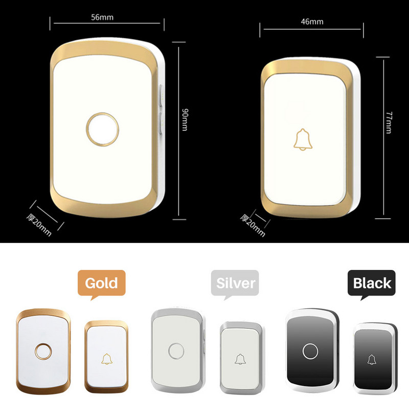 Bezvadu durvju zvans 36 zvani durvju gredzens AC 100-240V 300M diapazons IP44 ūdensizturīgs EU UK US kontaktdakšas uztvērējs durvju zvans