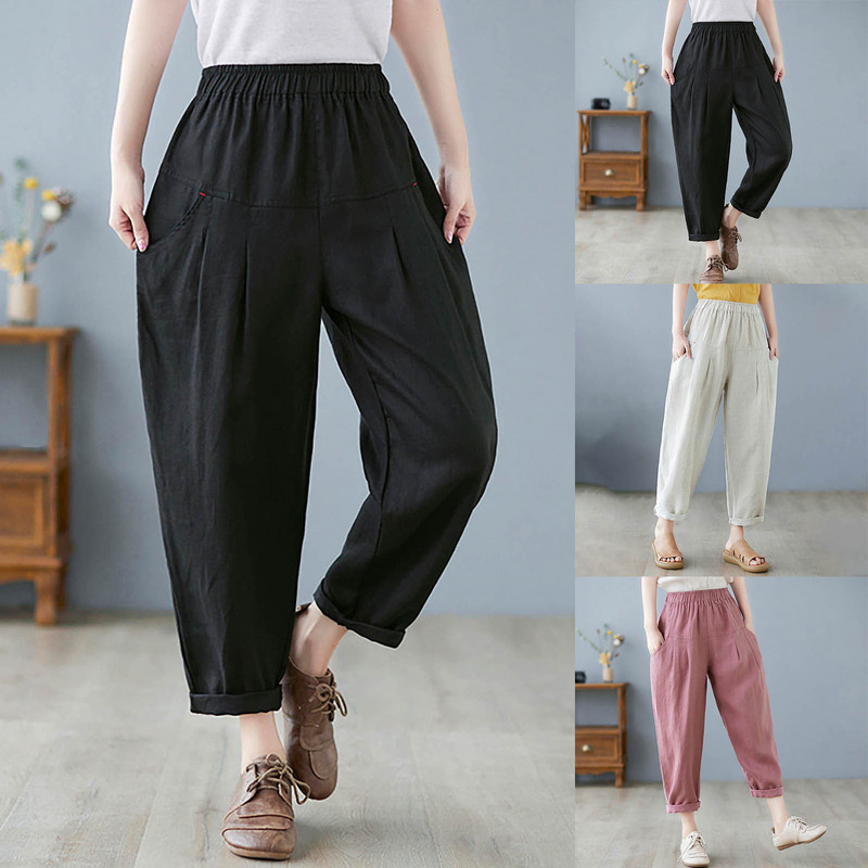 Könnyű, elasztikus derékú női háremnadrág ruha nadrág zsebekkel