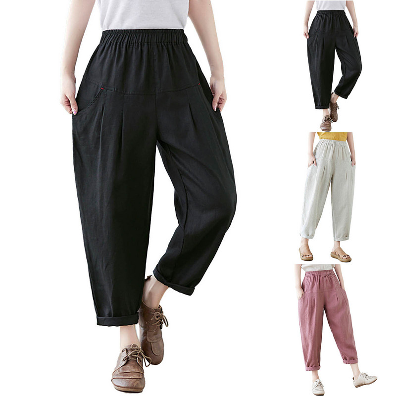 Könnyű, elasztikus derékú női háremnadrág ruha nadrág zsebekkel