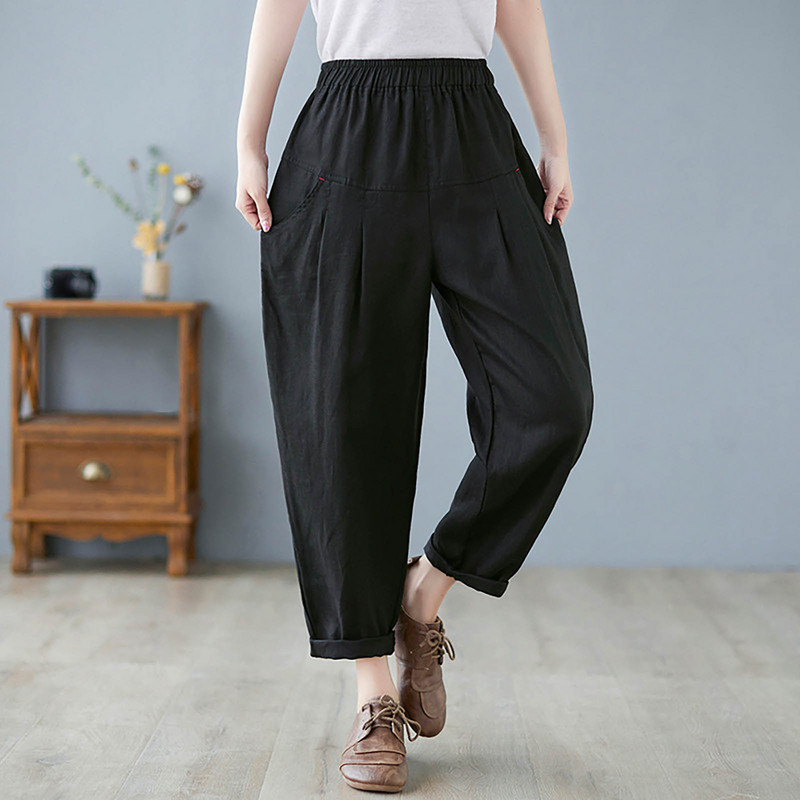 Könnyű, elasztikus derékú női háremnadrág ruha nadrág zsebekkel