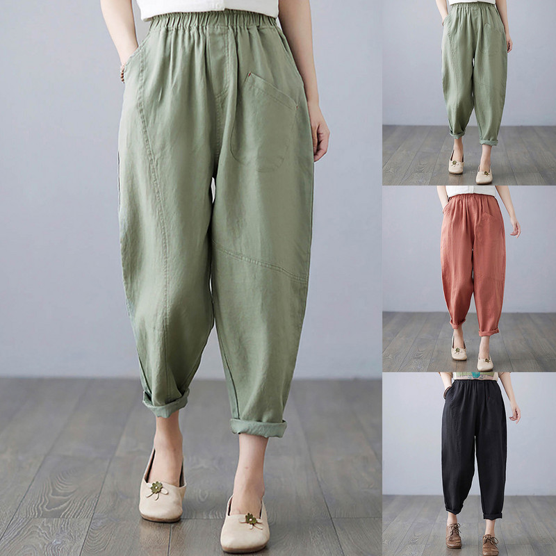 Γυναικείο ελαφρύ ελαστικό παντελόνι χαρέμι στη μέση Cargo παντελόνι