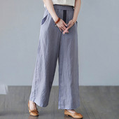 Дамски летни цветни блокчета широки панталони с висока талия Плисирани дамски панталони