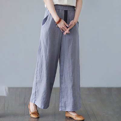 Дамски летни цветни блокчета широки панталони с висока талия Плисирани дамски панталони