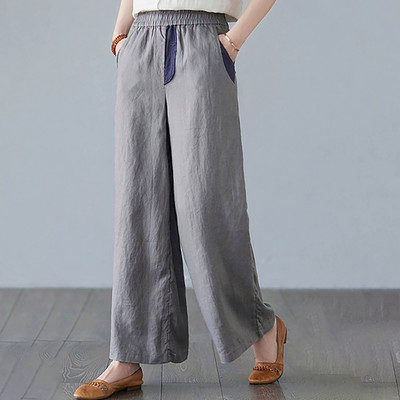 Дамски летни цветни блокчета широки панталони с висока талия Плисирани дамски панталони