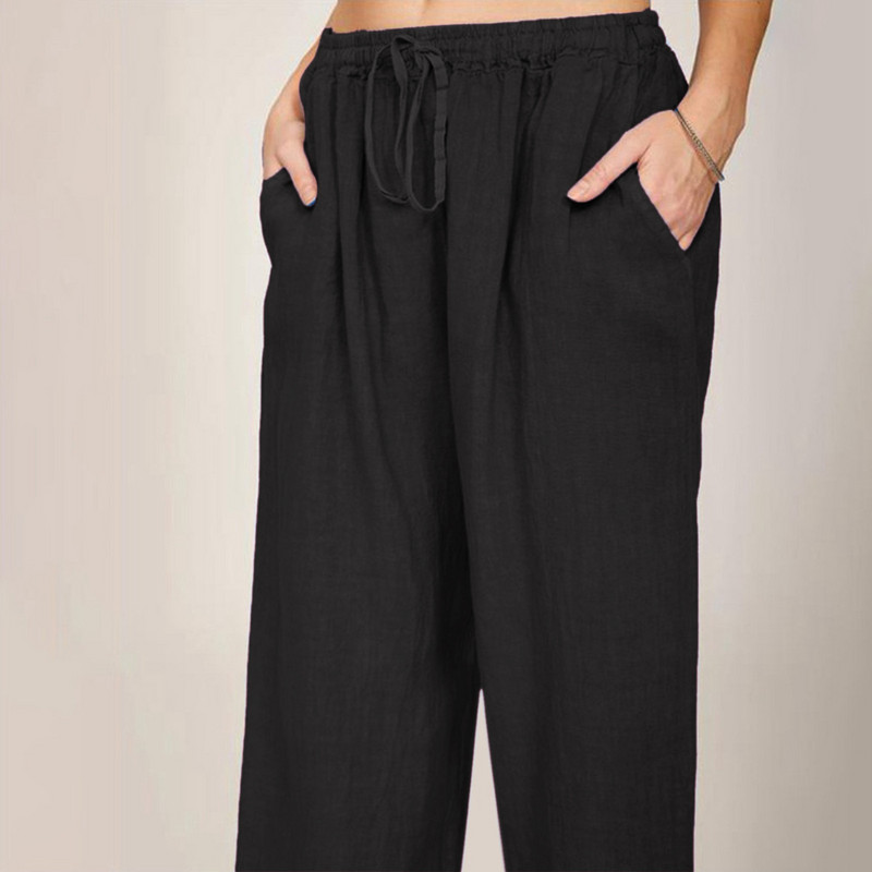 Platus kelnės juosmuo ilgas raištelis laisvalaikio lininis tamprus moteriškos kojos vientisos medvilnės kelnės Moteriškos laisvalaikio kelnės treniruotėms