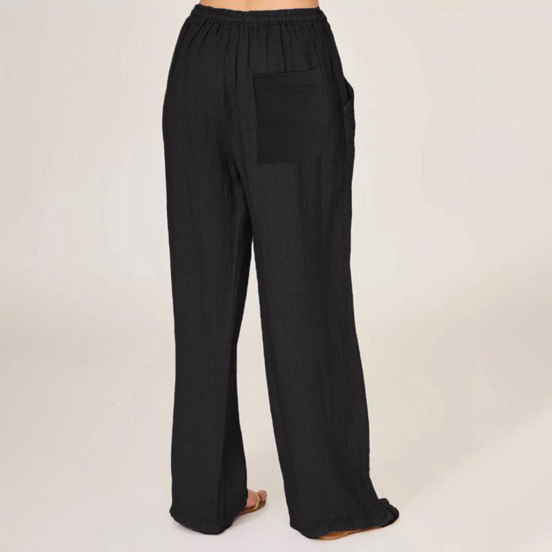 Platus kelnės juosmuo ilgas raištelis laisvalaikio lininis tamprus moteriškos kojos vientisos medvilnės kelnės Moteriškos laisvalaikio kelnės treniruotėms