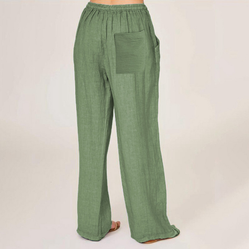 Platus kelnės juosmuo ilgas raištelis laisvalaikio lininis tamprus moteriškos kojos vientisos medvilnės kelnės Moteriškos laisvalaikio kelnės treniruotėms