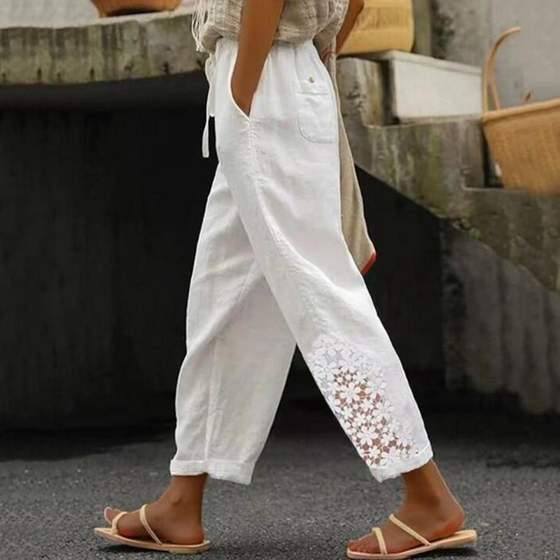 Egyenes, tömör, elasztikus derékrész Vágott alkalmi nadrágok Női alsók alkalmi nadrágok