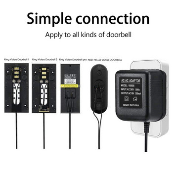 Μετασχηματιστής AC Doorbell, 18V 500MA Doorbell Transformer, 10M Cable, Compatible Ring Doorbell, Video Doorbell EU Plug