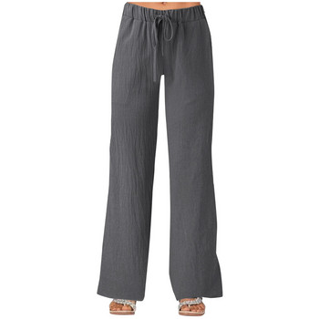 Дамски едноцветни джобове с каишки Свободни ежедневни широки памучни ленени панталони Ежедневни панталони Панталони с еластична талия за жени