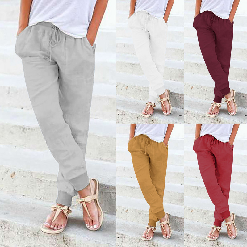 Moteriškos kelnės su raišteliu atgal elastinės juosmens kelnės Laisvalaikio kelnės su kišenėmis Moteriškos kelnės darbui Verslo laisvalaikio