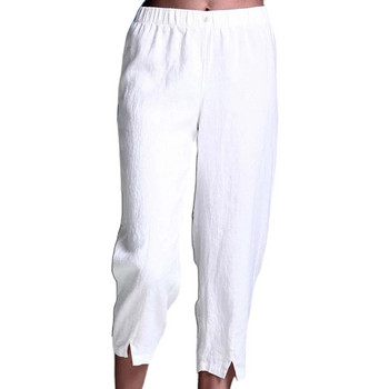 Капри панталони за жени Ежедневни летни ленени панталони с ластик с висока талия Прав изрязан панталон