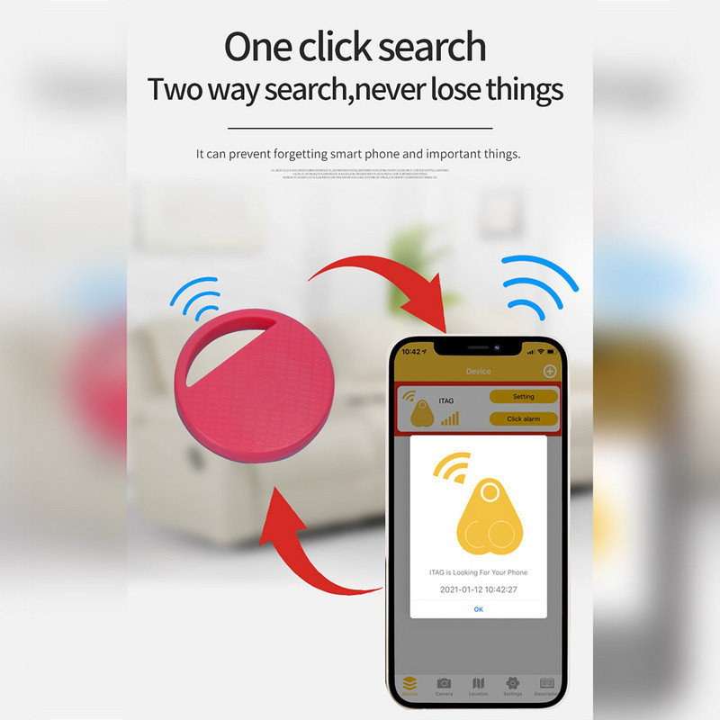 Kaasaskantav mini-kassi koera lemmikloomade jälgimise lokaator, kaotsiminekuvastane peidetud GPS-i jälgimisseade lapse Bluetooth 4.0 mobiilse võtmeotsija seadme jaoks
