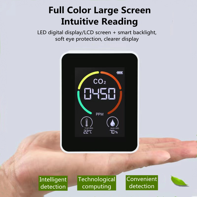 Detector multifuncțional de CO2 Contor de dioxid de carbon Seră Depozit Calitatea aerului Temperatura Umiditate Monitor Senzor CO2 de interior