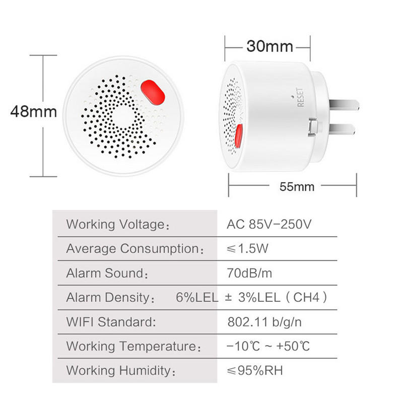 „Tuya WiFi“ dujų aliarmo jutiklis degiųjų dujų detektorius veikia su „Smart Life“ APP informacija, skirta namų signalizacijos sistemai