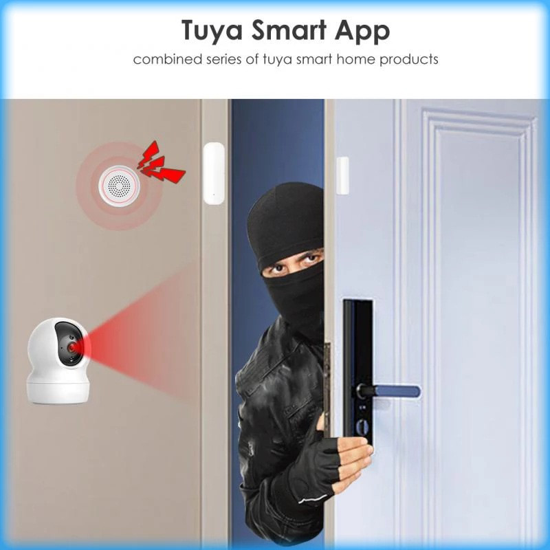 Tuya Smart WiFi durų jutiklis durų langas atidarytas / uždarytas detektorius Smart Life APP Control House Apsaugos apsaugos signalizacijos sistema