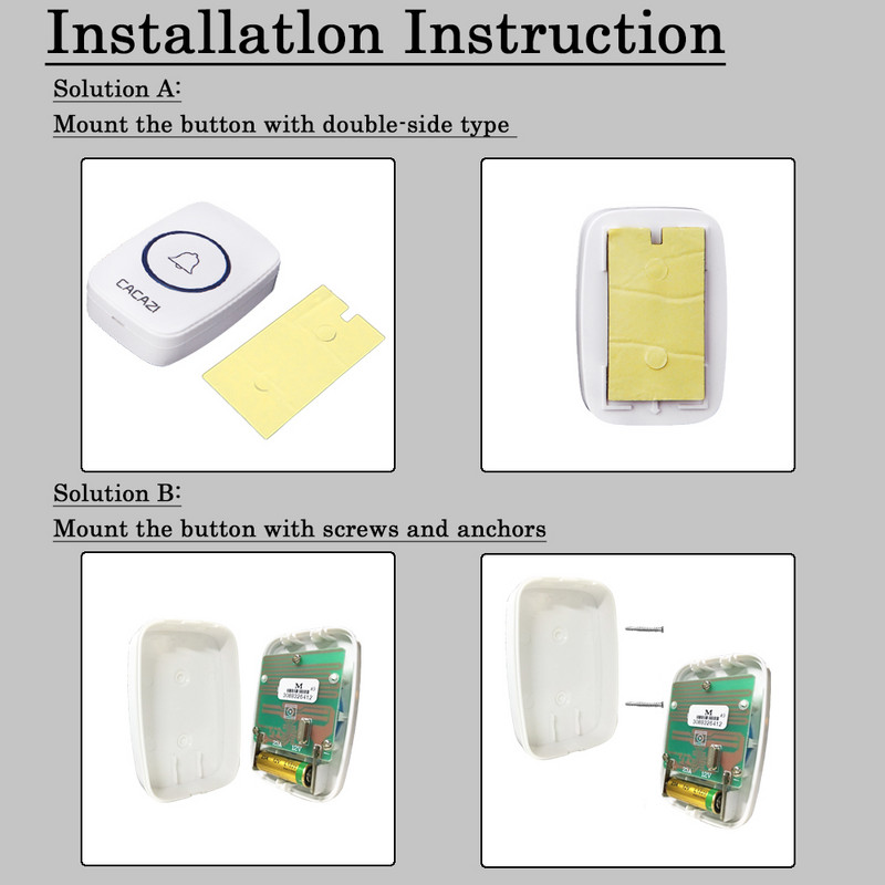 Kezdőlap Üdvözöljük Ajtócsengő Intelligens Vezeték nélküli Csengő Vízálló 300M Távirányító, Egyenáramú, elemmel működő hívócsengő Intelligens ajtócsengő