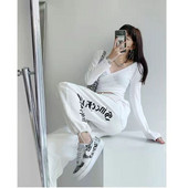 Sporta bikses Sieviešu rudens bikses ar augstu vidukli, brīvi pieguļošas bikses ar burtu izšuvumu Džeza deju bikses sporta bikses