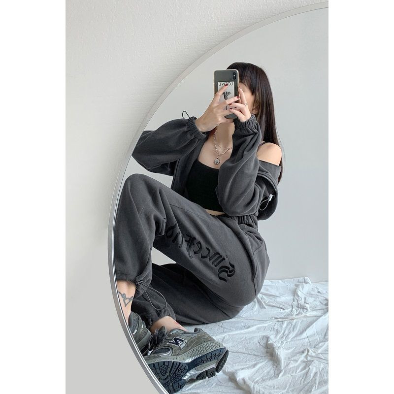 Sporta bikses Sieviešu rudens bikses ar augstu vidukli, brīvi pieguļošas bikses ar burtu izšuvumu Džeza deju bikses sporta bikses