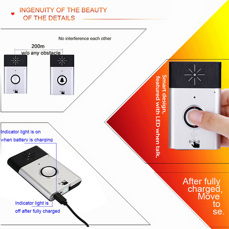 Noul sistem de interfon pentru sonerie cu voce fără fir Interfon audio cu 2 căi pentru interfon pentru securitatea casei în aer liber.