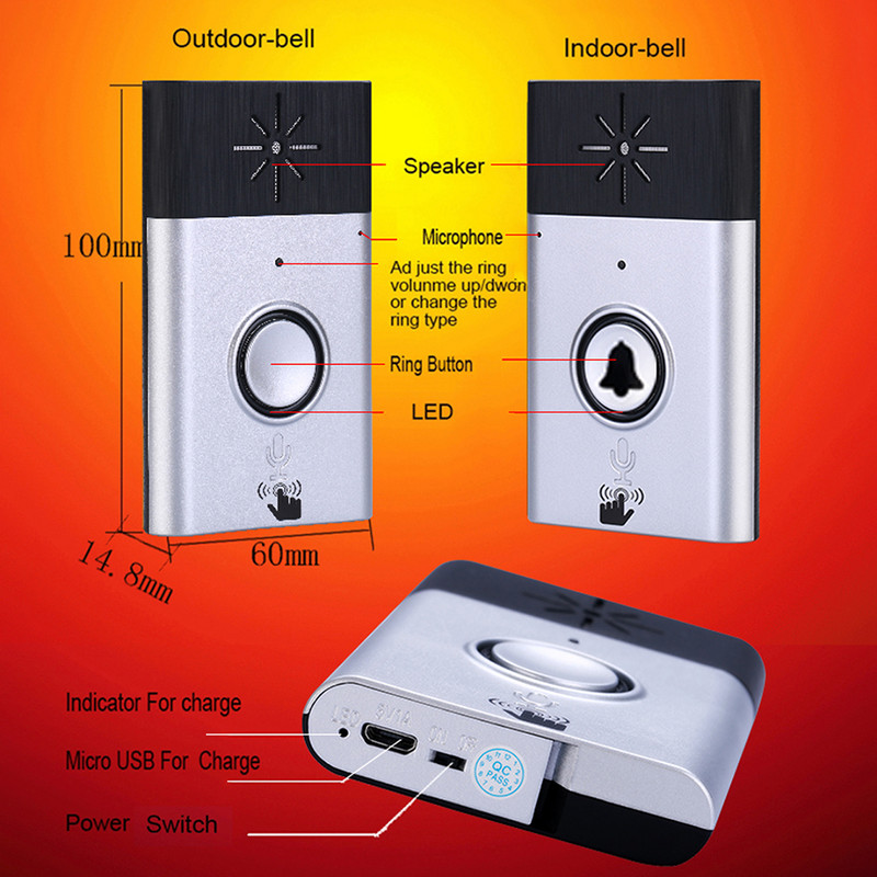 Noul sistem de interfon pentru sonerie cu voce fără fir Interfon audio cu 2 căi pentru interfon pentru securitatea casei în aer liber.