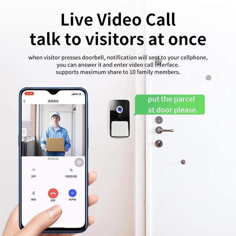 Bezvadu durvju zvana kamera Wifi domofons video durvju zvana balss uzlāde Nakts redzamība bezvadu durvju zvans Viedās mājas drošības aizsardzība
