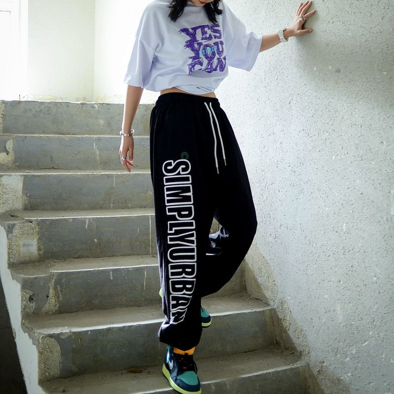 Ležerne hlače Ženske plesne hlače s visokim strukom Ljetne tanke široke hlače s trendovima u obliku slova Hip-Hop Jazz Hip-hop Sportske hlače