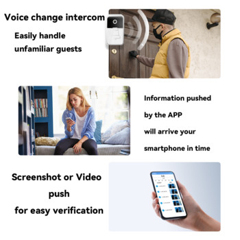 iAlarm 2.4GHz WiFi интелигентен безжичен звънец HD камера за нощно виждане Видео домофон Монитор за домашна охрана Домофон Акумулаторна