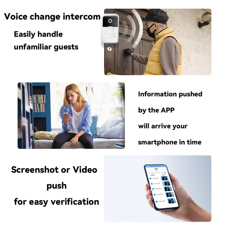iAlarm 2,4 GHz WiFi viedais bezvadu durvju zvans HD kamera Nakts redzamības video domofons Mājas drošības durvju tālruņa monitors, uzlādējams