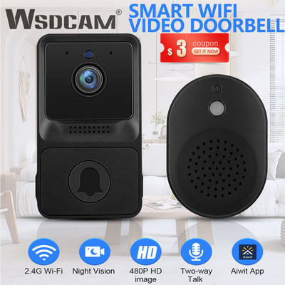 Wsdcam HD viedais Wi-Fi video durvju zvans ar Chime bezvadu durvju zvana kameru nakts redzamība ar mākoņpakalpojuma divvirzienu audio lietotni Aiwit