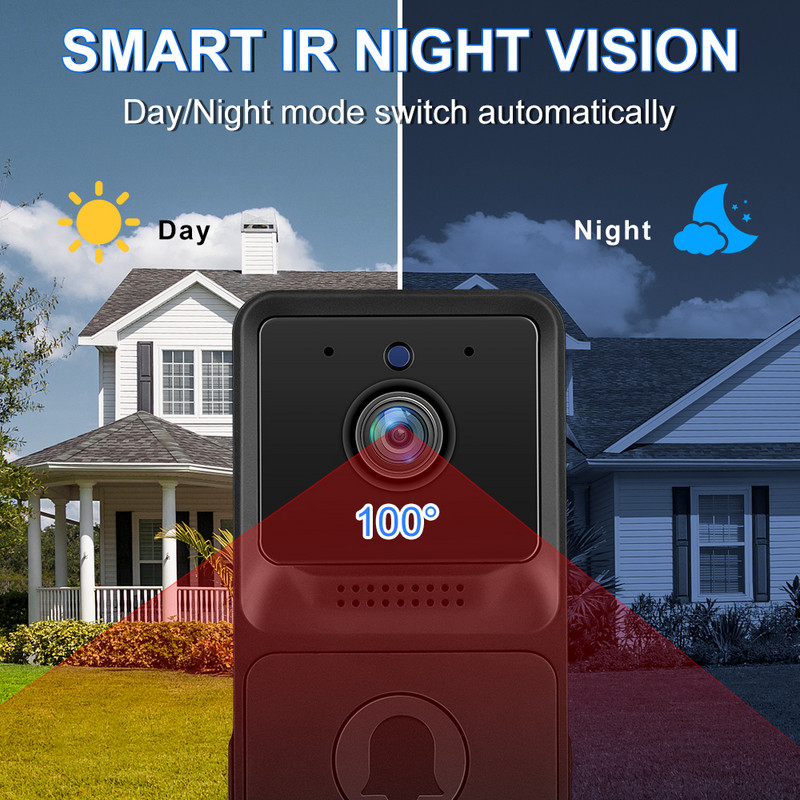 Wsdcam HD viedais Wi-Fi video durvju zvans ar Chime bezvadu durvju zvana kameru nakts redzamība ar mākoņpakalpojuma divvirzienu audio lietotni Aiwit