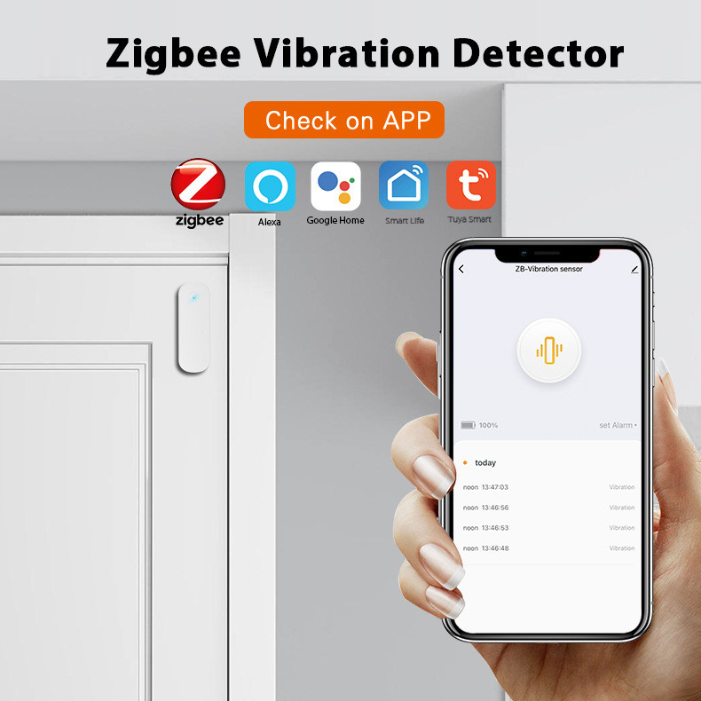 Tuya ZigBee Smart Vibration Sensor Smart Home Sigurnosni sustav zaštite Razbijanje vrata Prozor Protuprovalni alarm Praćenje u stvarnom vremenu