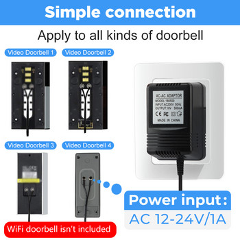 Трансформаторно зарядно устройство 18V AC захранващ адаптер 220V-240V EU UK US Plug за Wifi Smart Video Doorbell Camera Video Door Bell Ring