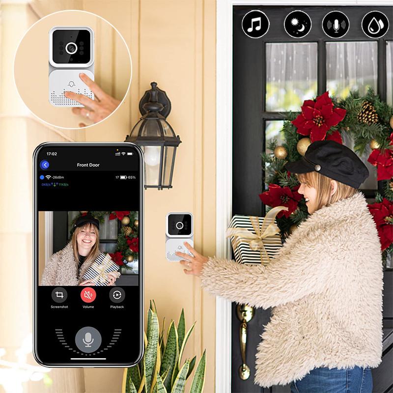Viedais bezvadu durvju zvans āra WiFi drošības durvju zvana kamera nakts redzamības kustības video domofons mājas durvju tālrunim