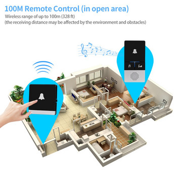 Безжичен звънец със самостоятелно захранване 433 MHz Дистанционно управление Звънец без батерия Домашен безжичен звънец за врата 1 2 Предавател 1 2 Приемник